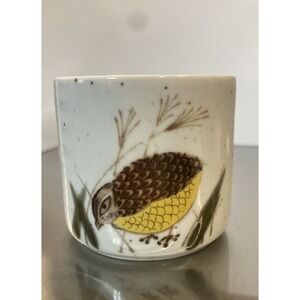 VTG Quail Birds Coffee Spice Jar Brown Speckled Yellow Belly Reactive Glaze‎
